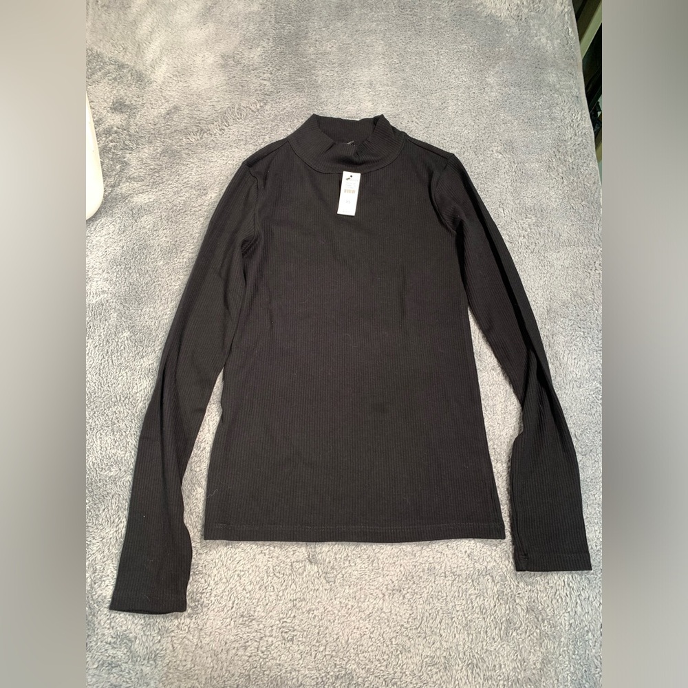 Talbots Black Ribbed Long Sleeve Top NWT